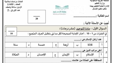 نموذج اختبار الدراسات الإسلامية في السعودية