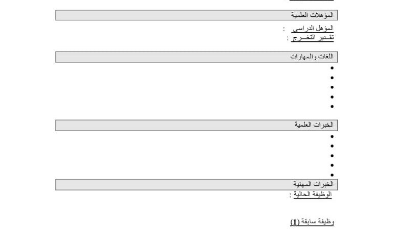 تحميل نموذج سيرة ذاتية جاهز للتعبئة