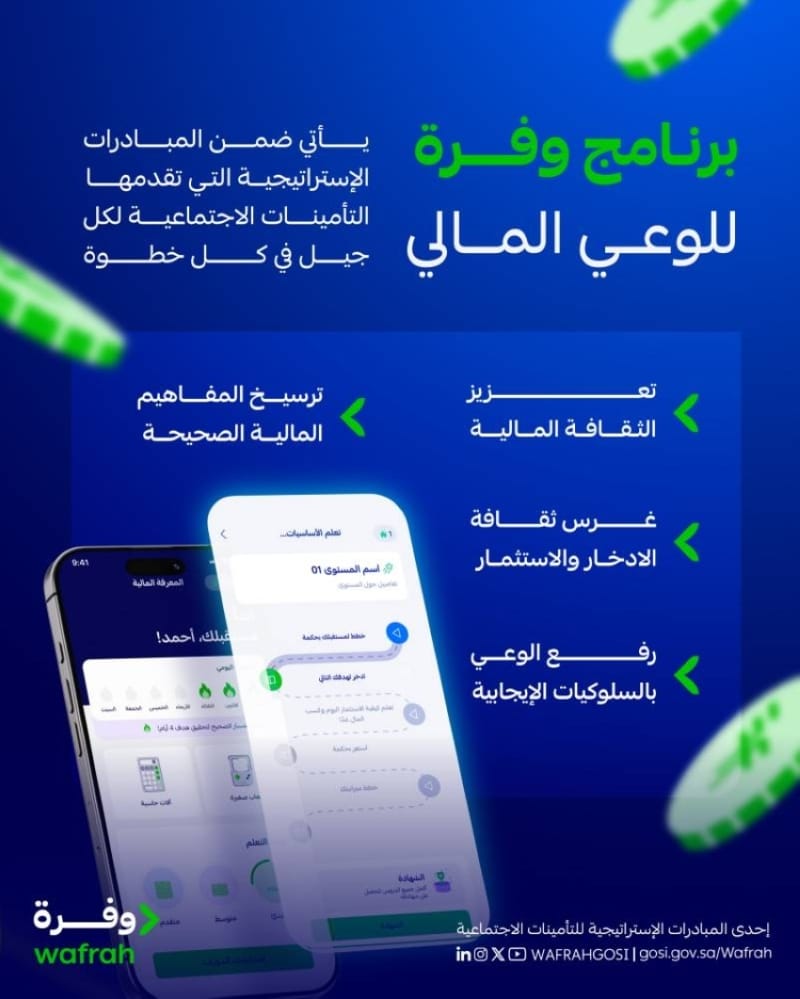 برنامج "وفرة" للوعي المالي يطلقه التأمينات الاجتماعية لتعزيز ثقافة الادخار والتخطيط المالي 1 2493186.jpgw800q100fjpg